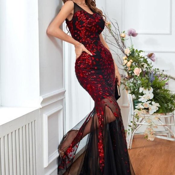 undefined Dresses & Skirts - VALENTINES RED SEQUIN MESH DRESS